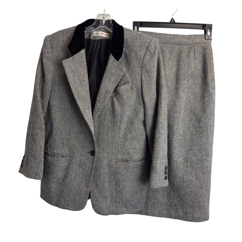 Walker & Lane Vintage Herringbone‎ Skirt Suit Set Wool Blend Women's size XS/S
